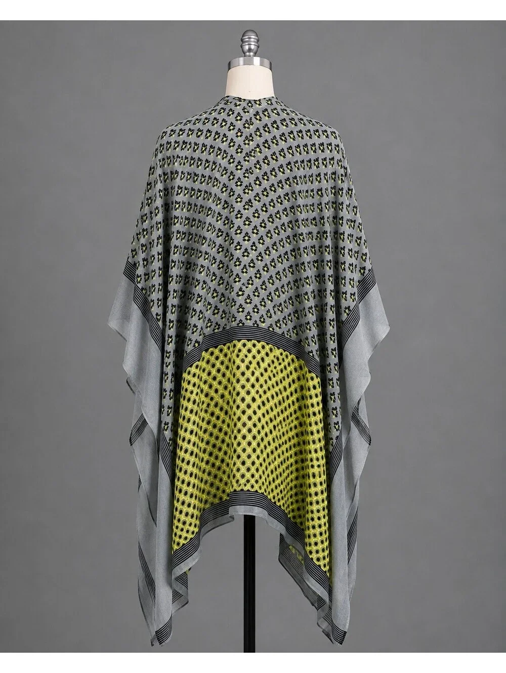 Lightweight Patterned Kimono Wrap with Yellow Accent